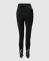 Floral Hollow Out Asymmetrical Hem Elastic Waist Skinny Pants black