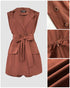 Notched Collar Sleeveless Tied Detail Button Romper brown