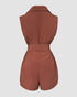 Notched Collar Sleeveless Tied Detail Button Romper brown