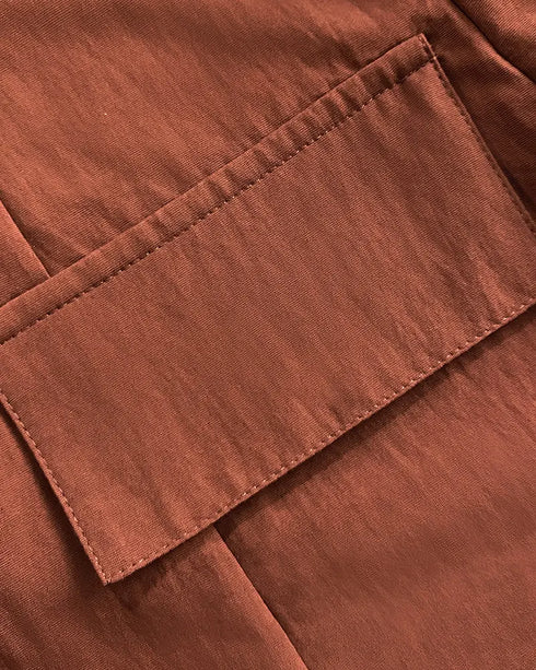 Notched Collar Sleeveless Tied Detail Button Romper brown