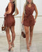 Notched Collar Sleeveless Tied Detail Button Romper brown