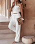 Frill Hem Shirred Cami Top & Drawstring Pants Set white