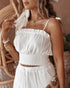 Frill Hem Shirred Cami Top & Drawstring Pants Set white