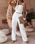 Frill Hem Shirred Cami Top & Drawstring Pants Set white