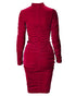 Velvet Mock Neck Ruched Bodycon Dress red