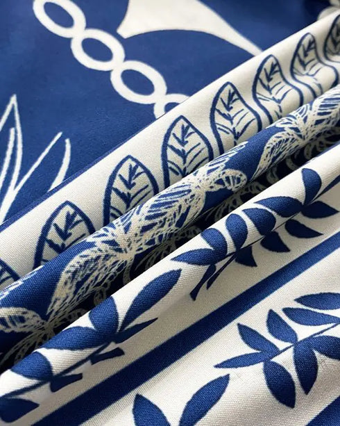 Floral Print Bandeau Shirred Romper Casual Button Decor Short Jumpsuit blue