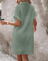 Textured V-Neck Button Front Spaghetti Strap A Line Mini Dress green