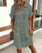 Textured V-Neck Button Front Spaghetti Strap A Line Mini Dress green
