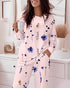 2 Pieces Outfit Floral Print Round Neck Drop Shoulder Top and Elastic Waist Pants Set Casual Ribbed Flannel Pajamas Set pink