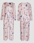 2 Pieces Outfit Floral Print Round Neck Drop Shoulder Top and Elastic Waist Pants Set Casual Ribbed Flannel Pajamas Set pink