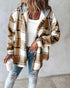 Plaid Print Long Sleeve Button Front Drawstring Hoodie Jacket Casual Pocket Design Thermal Lined Warm Coat khaki