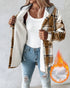 Plaid Print Long Sleeve Button Front Drawstring Hoodie Coat Casual Pocket Design Thermal Lined Shirt Coat khaki