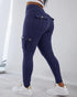 Zipper Pocket Slim Fit Yoga Pants Casual High Waist Workout Pants dark blue