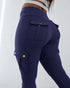 Butt Lifting Leggings with Flap Pockets High Waist Tummy Control Workout Cargo Pants dark blue