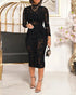 Mock Neck Long Sleeve Hollow Out Bodycon Dress Sexy Party Dress black