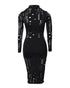 Mock Neck Long Sleeve Hollow Out Bodycon Dress Sexy Party Dress black