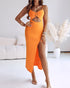 Deep V-Neck Adjustable Spaghetti Straps Hollow-out Slit Slip Dress Slim Fit Vacation Dress orange