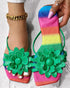 Rainbow Ombre Floral Pattern Slippers green