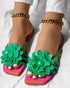 Rainbow Ombre Floral Pattern Slippers green