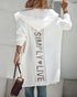 Letter Heart Pattern Long Cardigans Knitted Open Front Oversized Hooded Outerwear Sweater Coat white