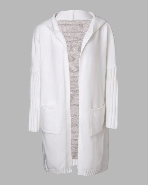 Letter Heart Pattern Long Cardigans Knitted Open Front Oversized Hooded Outerwear Sweater Coat white