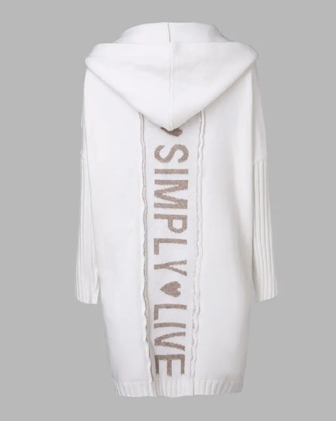 Letter Heart Pattern Long Cardigans Knitted Open Front Oversized Hooded Outerwear Sweater Coat white