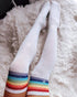 1Pair Christmas Striped Print Rhinestone Decor Long Socks Multicolor