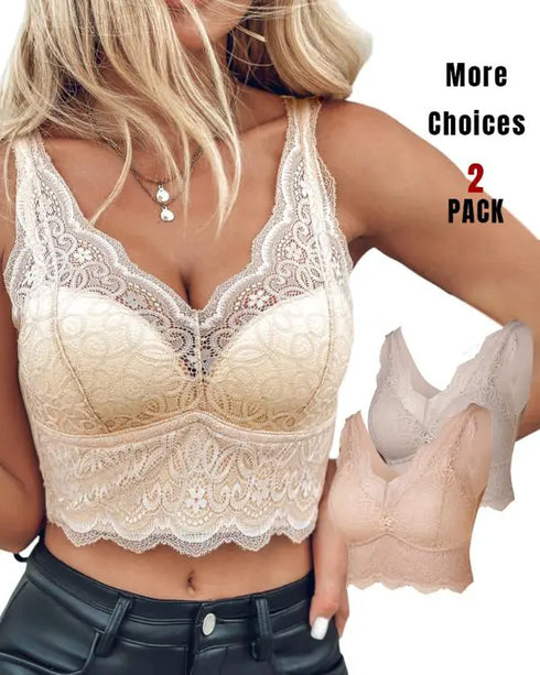 2-Pack Lace Scallop Trim Lace Bralette V-Neck Camisoles style5