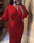 Glitter Rhinestone Lantern Sleeve Plunge V Neck Velvet Dress Elegant Slit Bodycon Midi Dress red