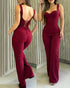 Sweatheart Neck Thick Strap Backless Lace-up Back Overalls Casual Seam Front Wide Leg Jumpsuit red