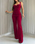 Sweatheart Neck Thick Strap Backless Lace-up Back Overalls Casual Seam Front Wide Leg Jumpsuit red