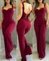 Sweatheart Neck Thick Strap Backless Lace-up Back Overalls Casual Seam Front Wide Leg Jumpsuit red