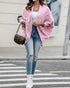 Colorful Waffle Knit Open Front Coat Batwing Long Sleeve Cardigan pink