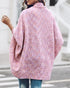 Colorful Waffle Knit Open Front Coat Batwing Long Sleeve Cardigan pink