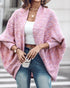 Colorful Waffle Knit Open Front Coat Batwing Long Sleeve Cardigan pink