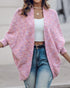 Colorful Waffle Knit Open Front Coat Batwing Long Sleeve Cardigan pink