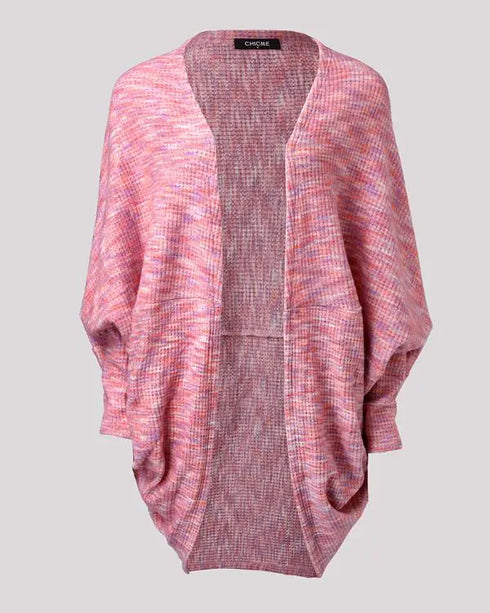 Colorful Waffle Knit Open Front Coat Batwing Long Sleeve Cardigan pink