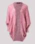 Colorful Waffle Knit Open Front Coat Batwing Long Sleeve Cardigan pink