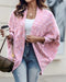 Colorful Waffle Knit Open Front Coat Batwing Long Sleeve Cardigan pink