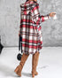 Plaid Pattern Shacket Jacket Zip Up Oversized Longline Shirt Casual Hooded Coats with Pockets red