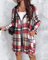 Plaid Pattern Shacket Jacket Zip Up Oversized Longline Shirt Casual Hooded Coats with Pockets red