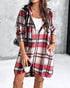 Plaid Pattern Shacket Jacket Zip Up Oversized Longline Shirt Casual Hooded Coats with Pockets red