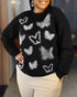 Butterfly Rhinestone Long Sleeve Round Neck Sweatshirt Casual Loose Fit Top black