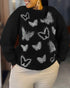 Butterfly Rhinestone Long Sleeve Round Neck Sweatshirt Casual Loose Fit Top black