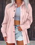 Turn-down Collar Button Front Drop Shoulder Jacket Casual Pockets Design Argyle & Cable Textured Shirt Coat pink