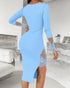 Womens One Shoulder Lace Insert Slit Bodycon Dress Cocktail Partywear Lighted Blue