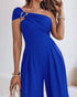 Cold Shoulder Ruched Buckle Wide Leg Jumpsuit blue
