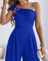 Cold Shoulder Ruched Buckle Wide Leg Jumpsuit blue