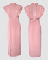 3D Cutting Decor Stand Collar Flutter Sleeve Backless Evening Dress Side Slit Zipper Back Cinched Waist Maxi Dress pink