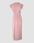 3D Cutting Decor Stand Collar Flutter Sleeve Backless Evening Dress Side Slit Zipper Back Cinched Waist Maxi Dress pink